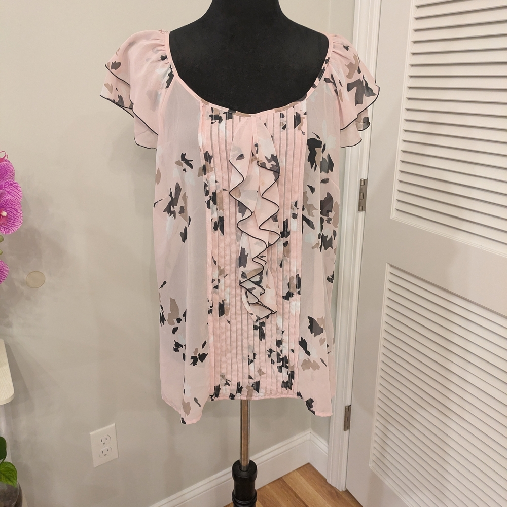 Worthington Pink Floral Ruffle Blouse Size XL